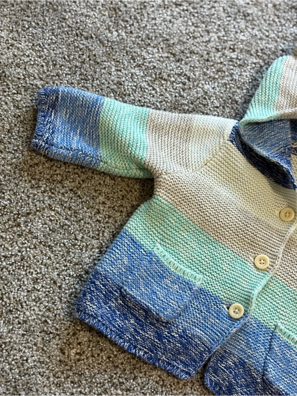 GAP 100% Cotton Striped Hooded Knit Cardigan - Blue, Mint & Cream